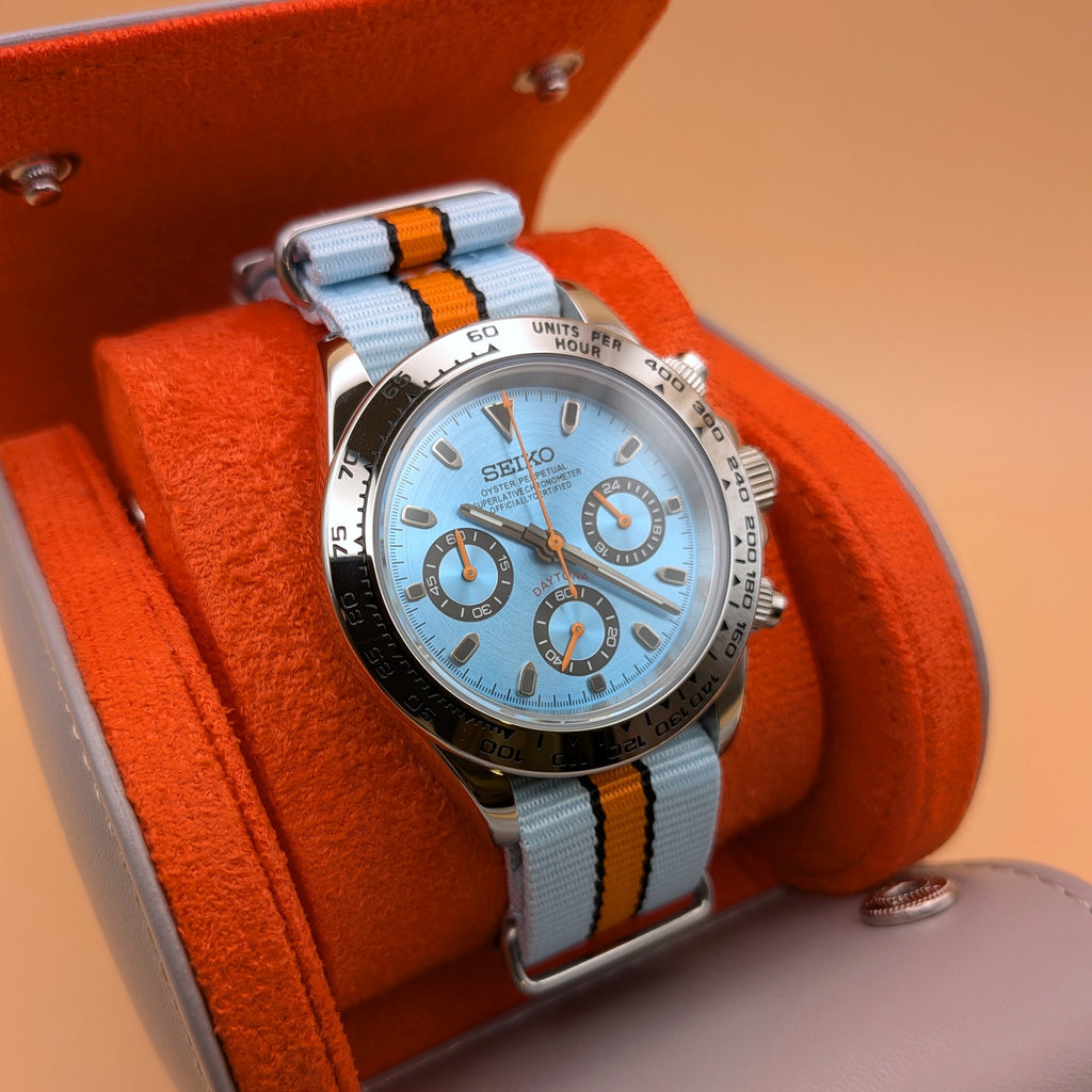 Gulf Racing Inspired Chronograph Iconic Motorsport Style on Your Wrist