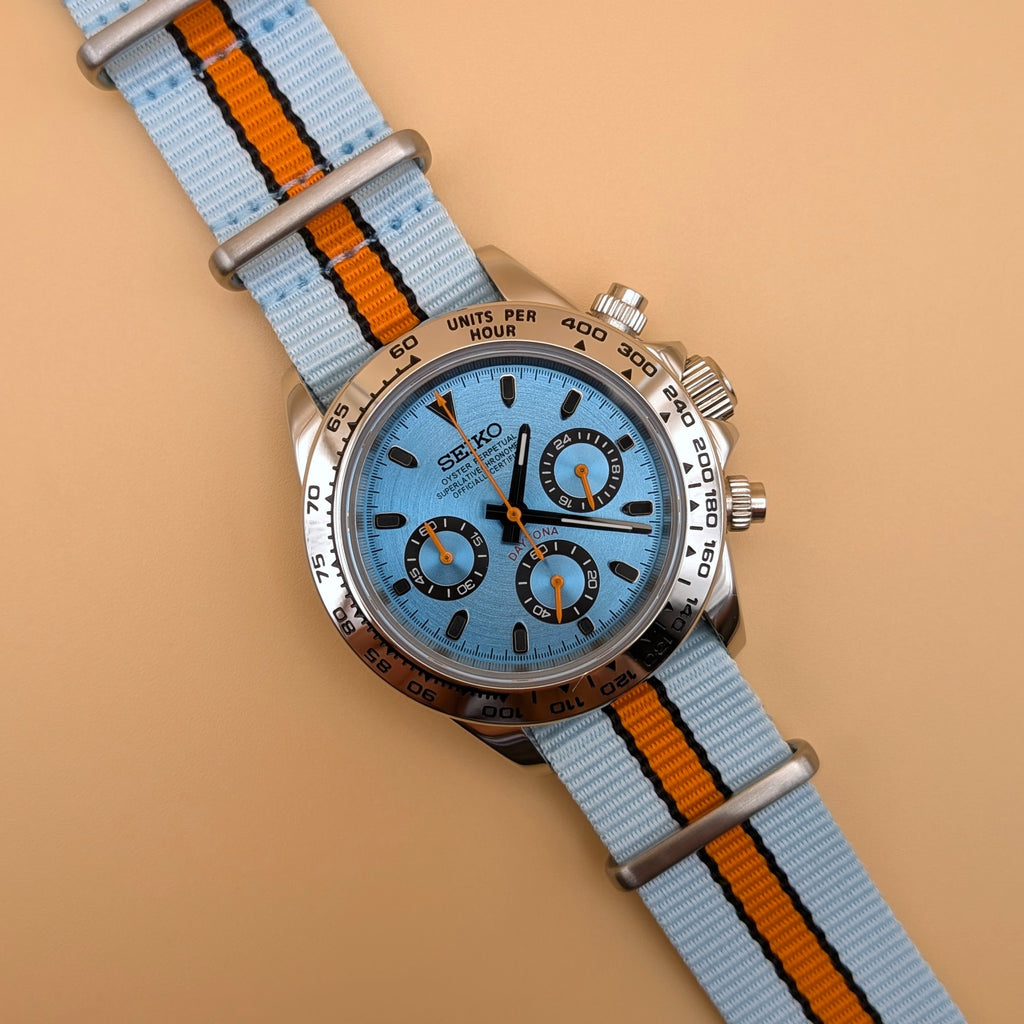 Gulf Racing Inspired Chronograph Iconic Motorsport Style on Your Wrist