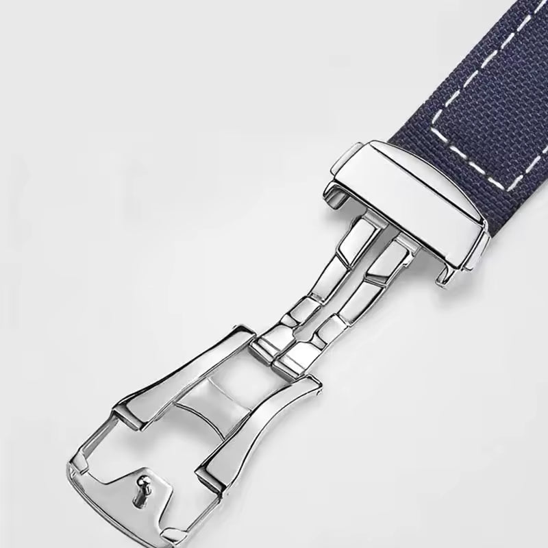 Blue Nylon Watch Strap with White Stitching