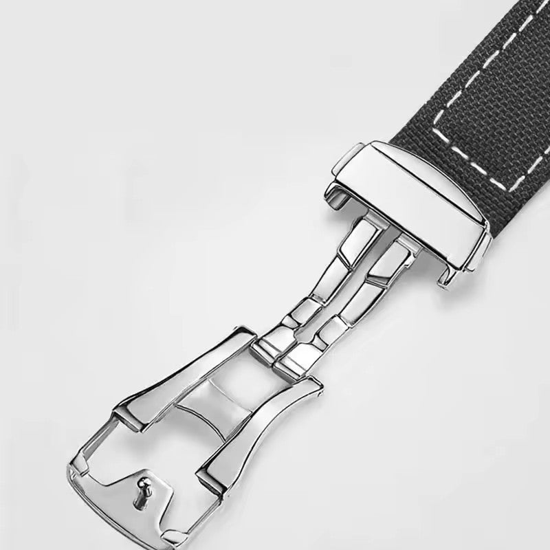 Black Nylon Watch Strap with White Stitching