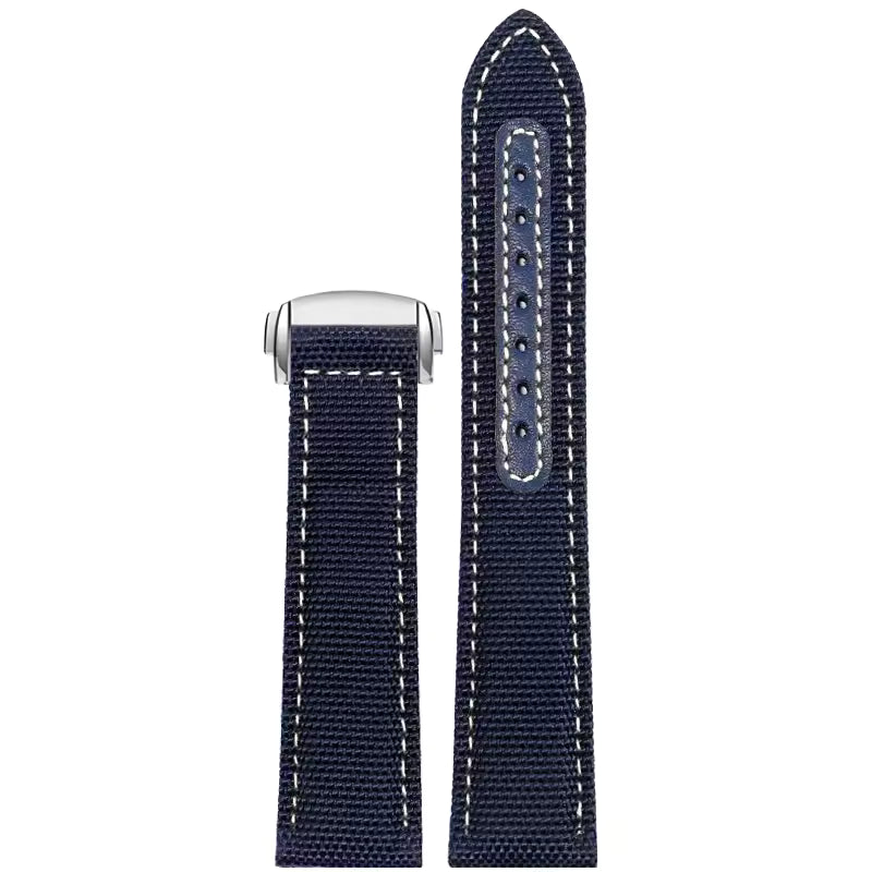 Blue Nylon Watch Strap with White Stitching