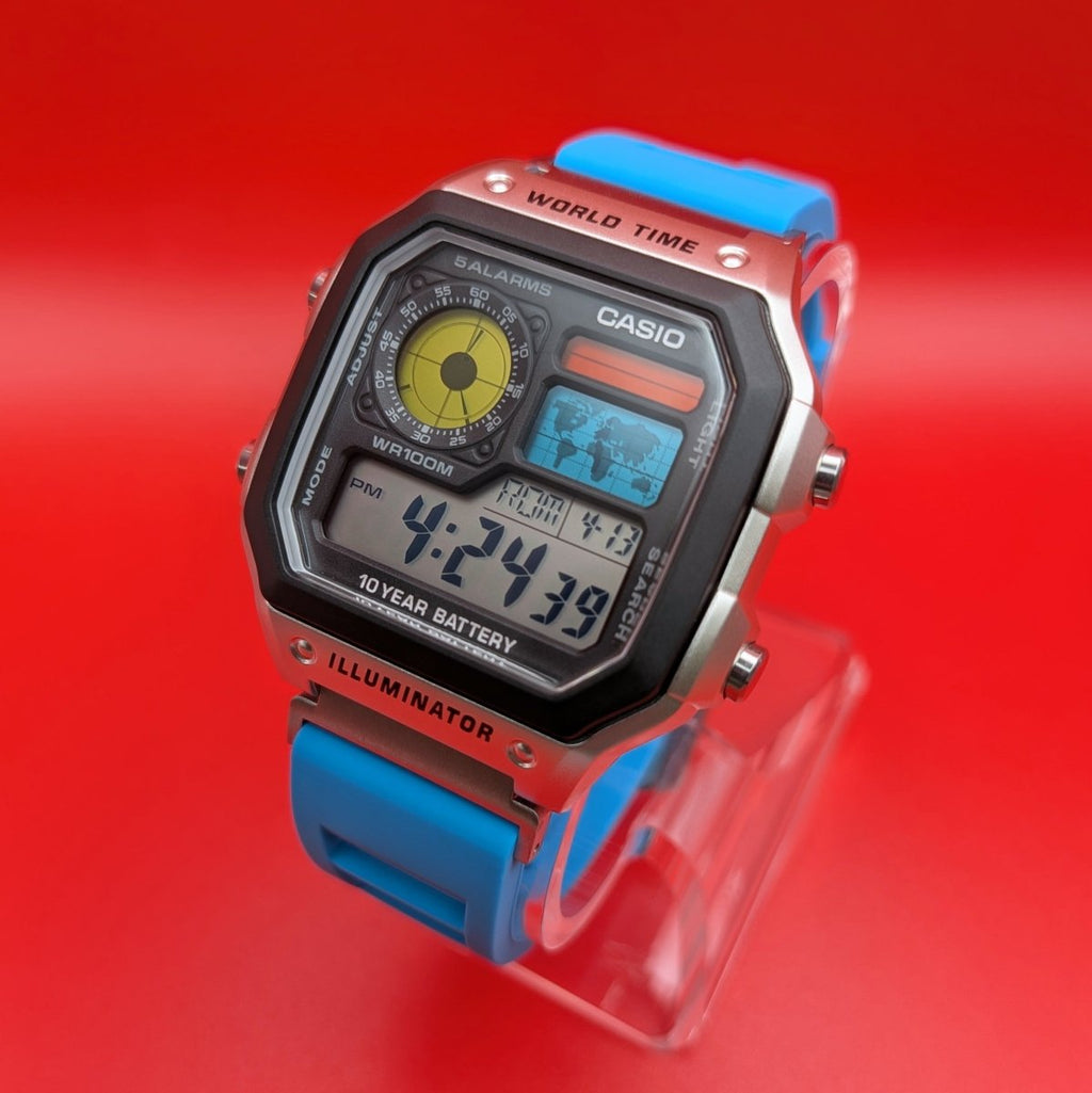 Casio AE-1200 Mod Multicolor Blue Strap - Hands On Time