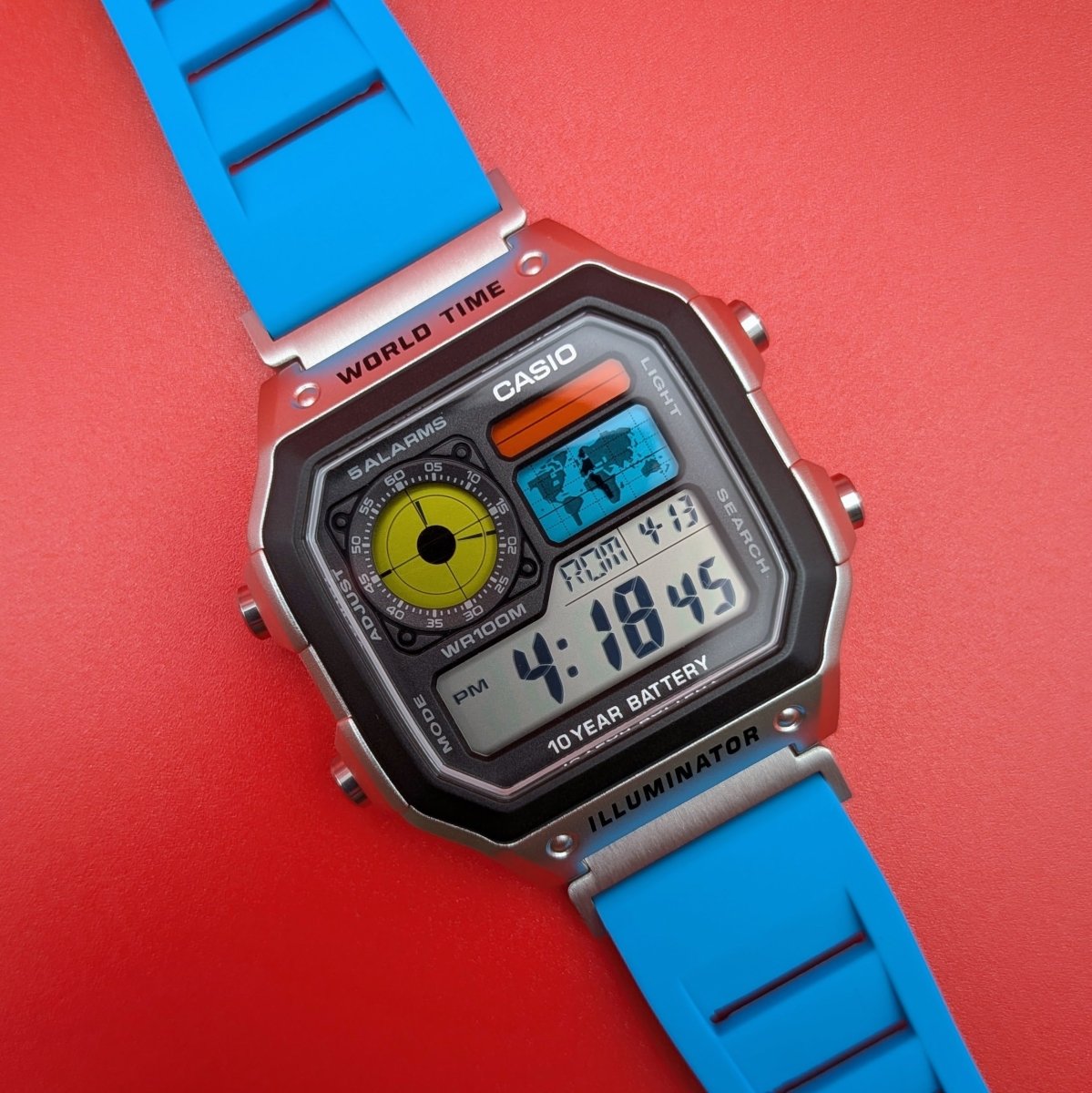 Casio AE-1200 Mod Multicolor Blue Strap - Hands On Time