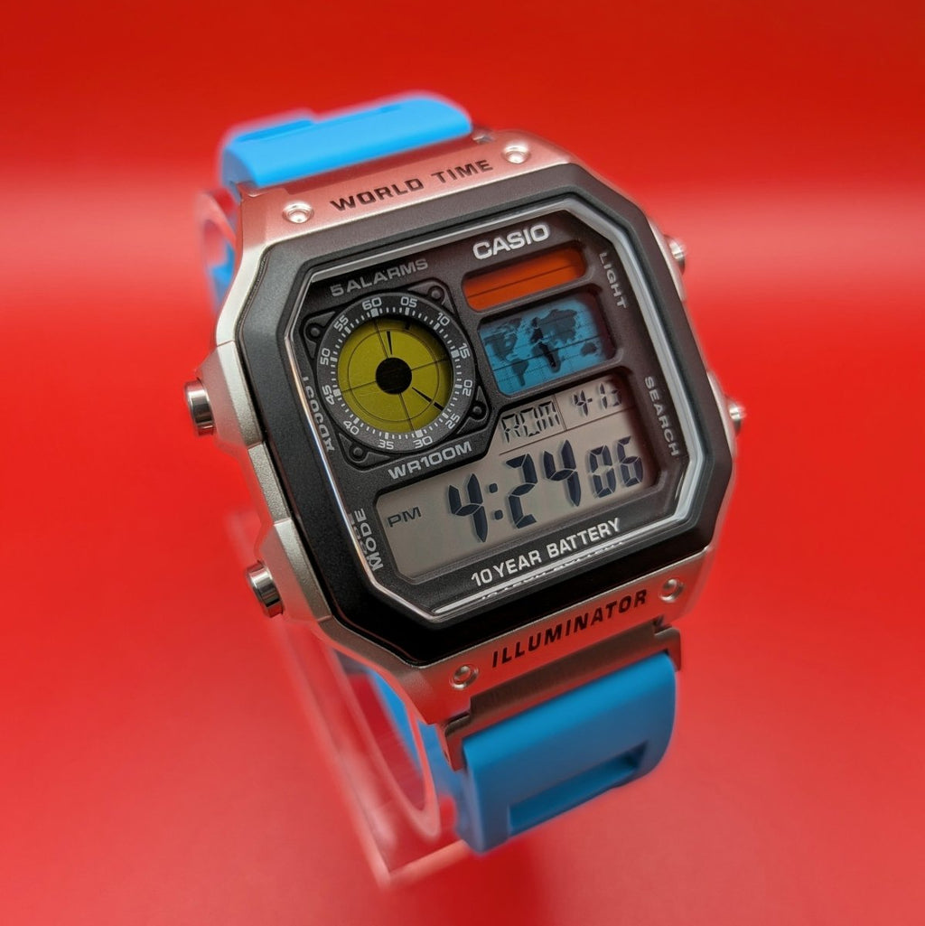 Casio AE-1200 Mod Multicolor Blue Strap - Hands On Time
