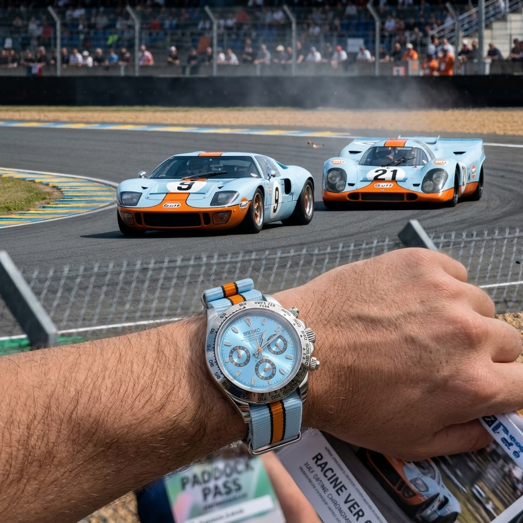 Gulf Racing Inspired Chronograph Iconic Motorsport Style on Your Wrist