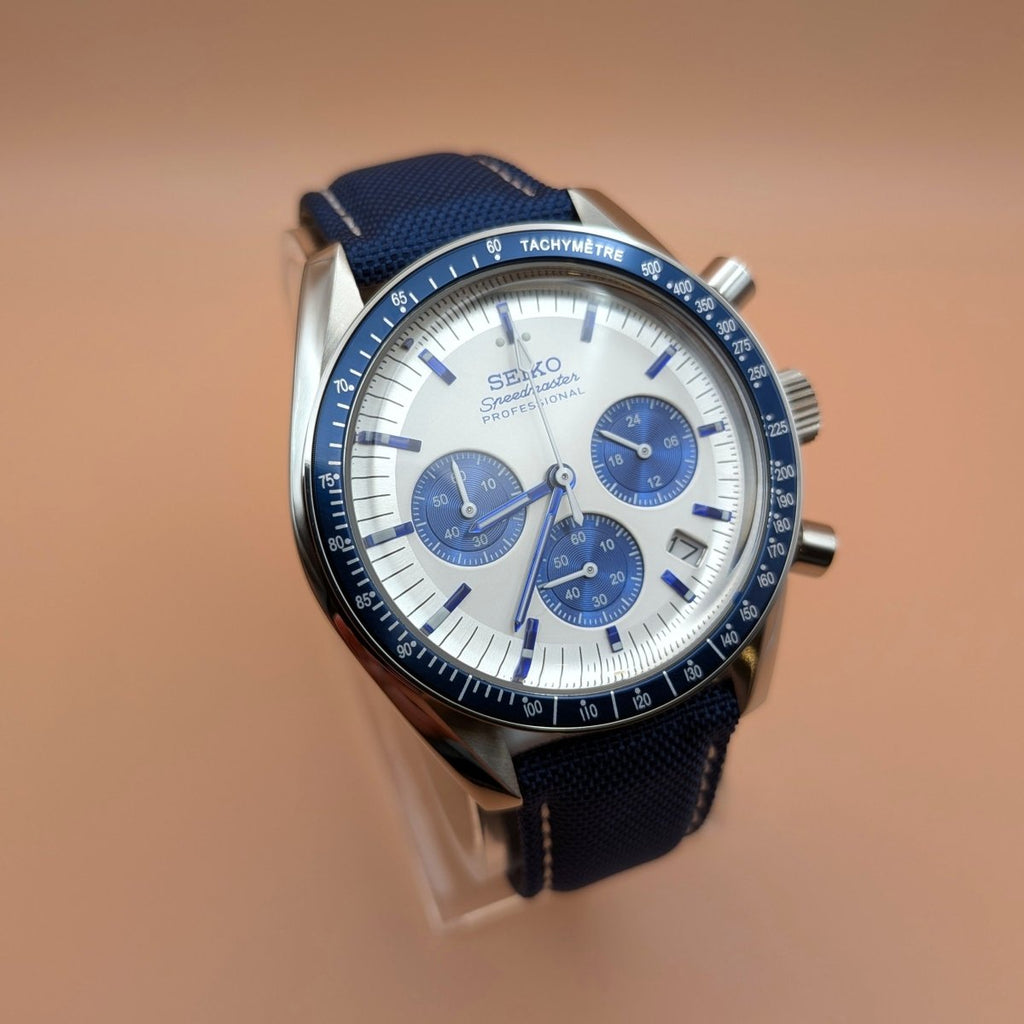 Speed Chronograph White & Blue - Hands On Time